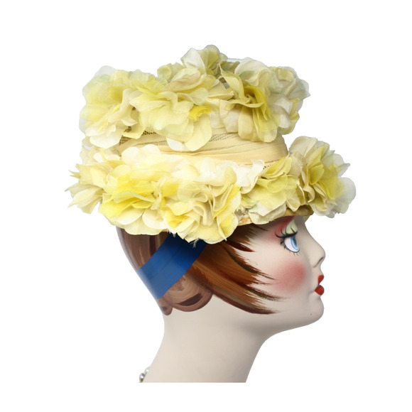 Vintage Yellow Gauze Petal Flower Cloche Hat Sunny Day Garden Party - Hey Viv - Picture 2 of 7